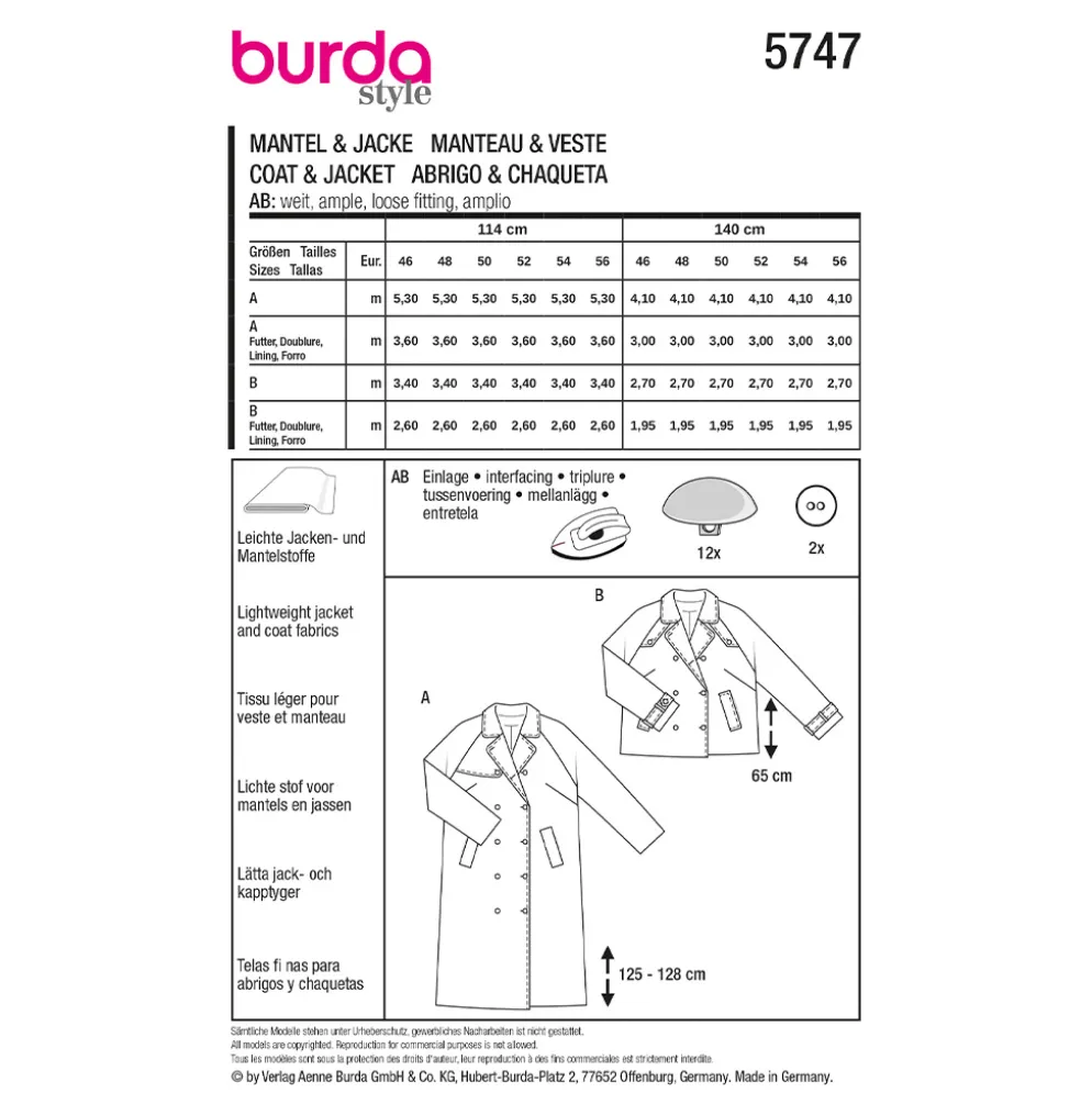 Jakke og frakke Burda Curvy 5747 str. 46-56