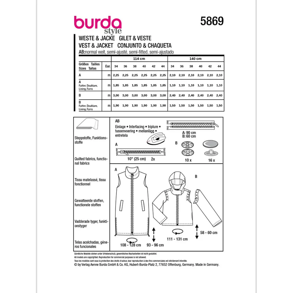 Jakke/vest Burda 5869 str. 34-44