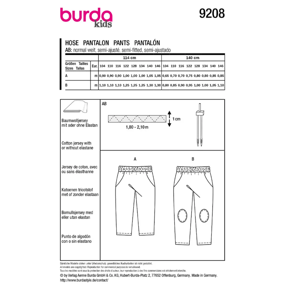 Jogginbukser Burda Kids 9208 str. 104-146