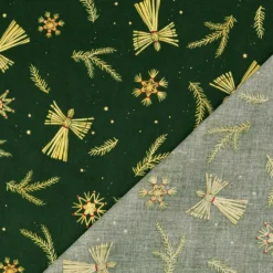 Jul – poplin m/gylden halm motiver Mørk grøn