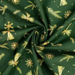 Jul – poplin m/gylden halm motiver Mørk grøn