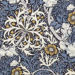 Kanvas m/ skærmblomster William Morris Mørk marineblå