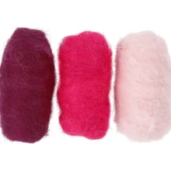 Kartet uld, 3×10 g Lilla/pink