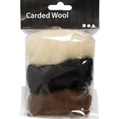 Kartet uld, 3×10 g Sort/off-white/brun