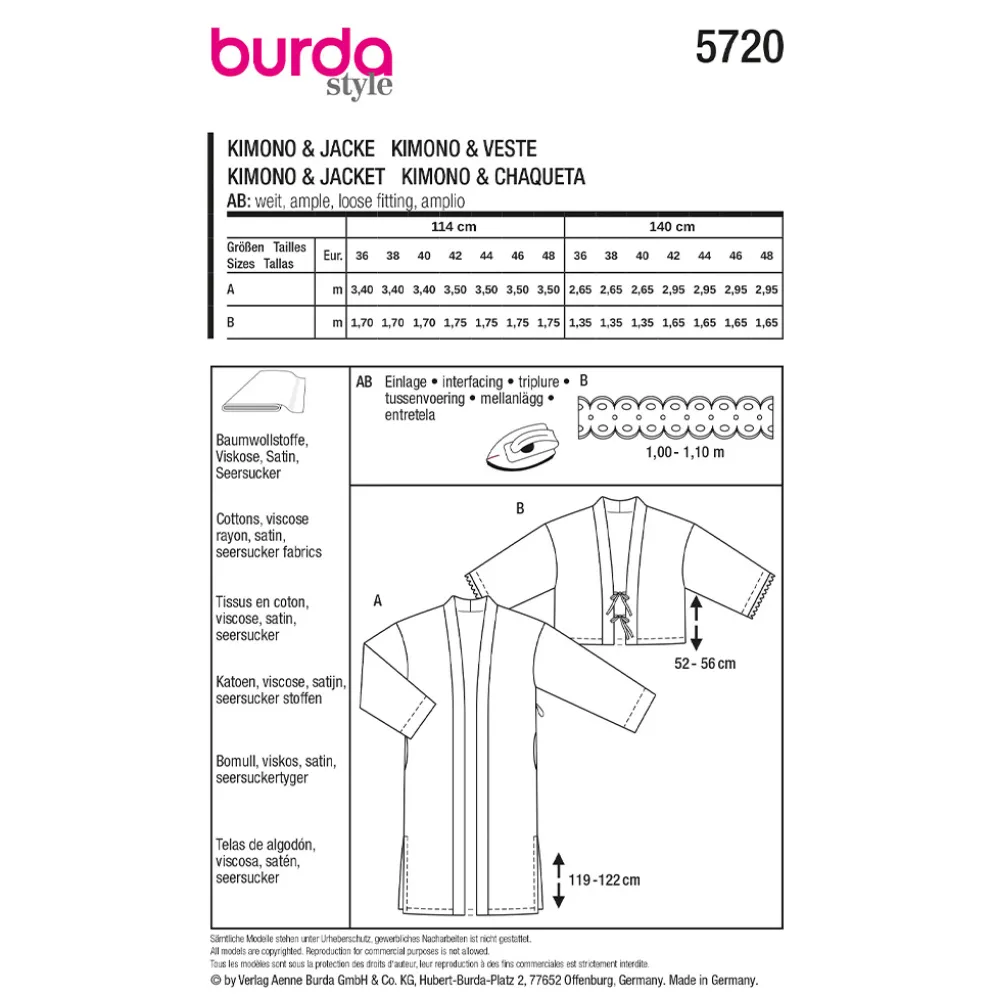 Kimono og Jakke Burda 5720 str. 36-48