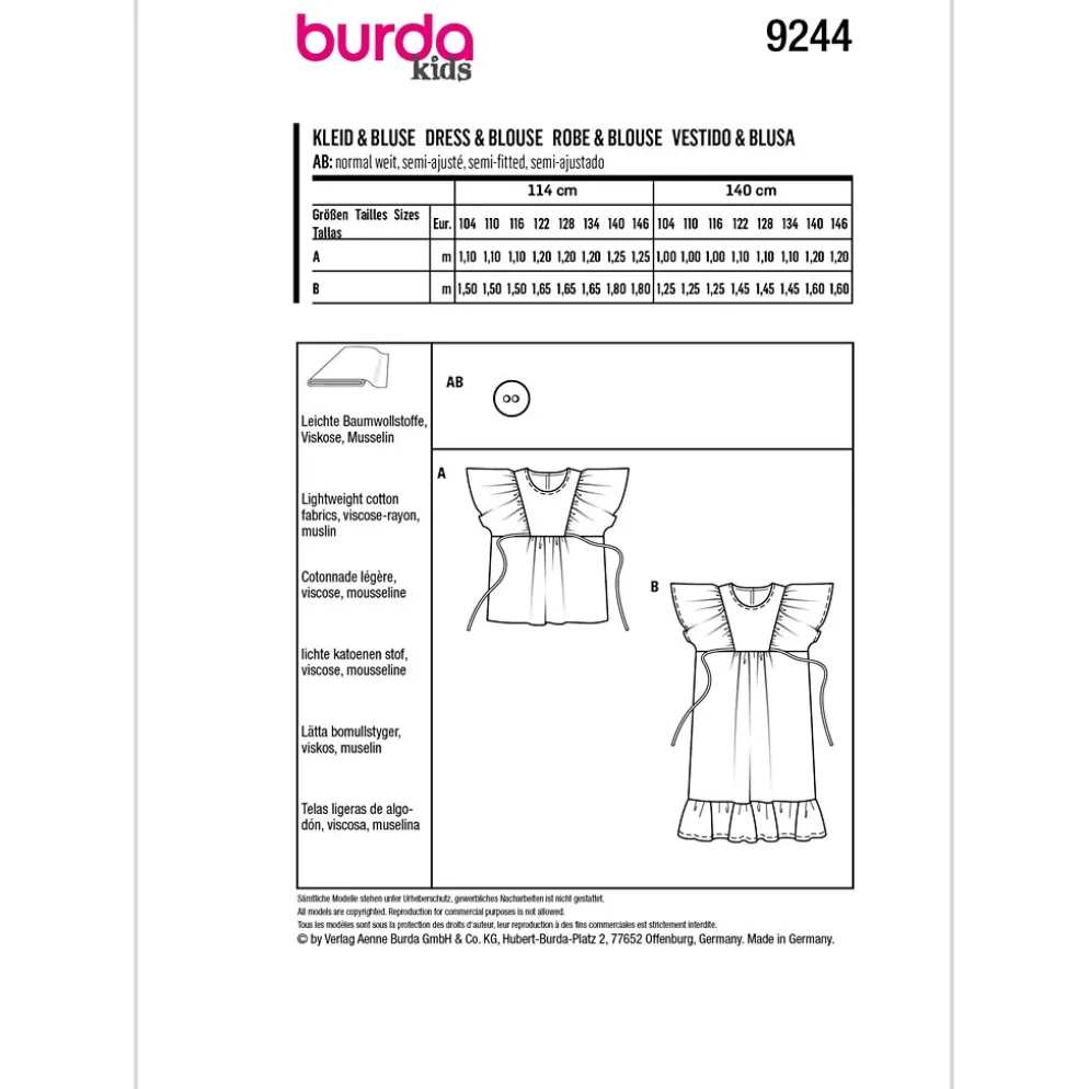 Kjole/bluse Burda kids str. 104-146