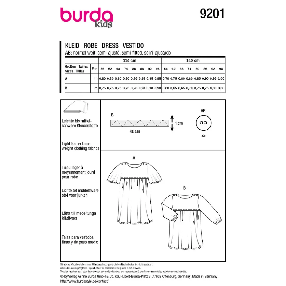 Kjole Burda Kids 9201 str. 56-98