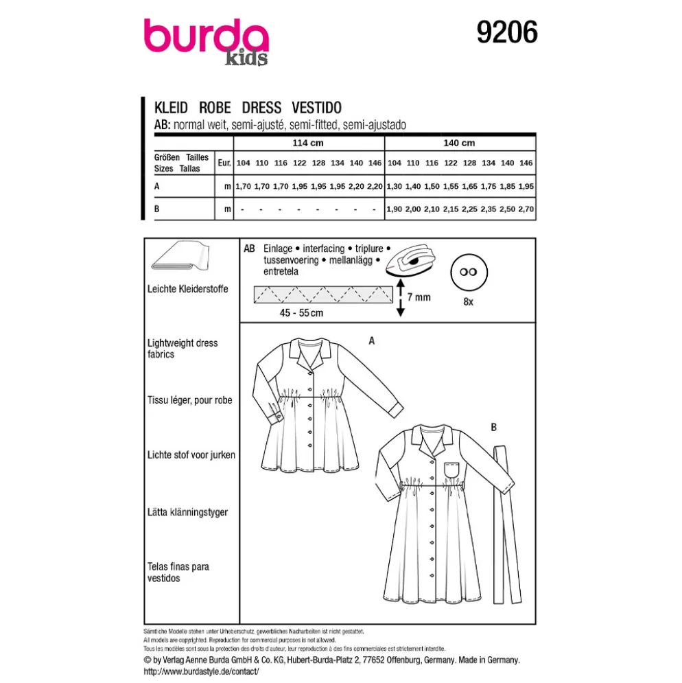 Kjole Burda Kids 9206 str. 104-146