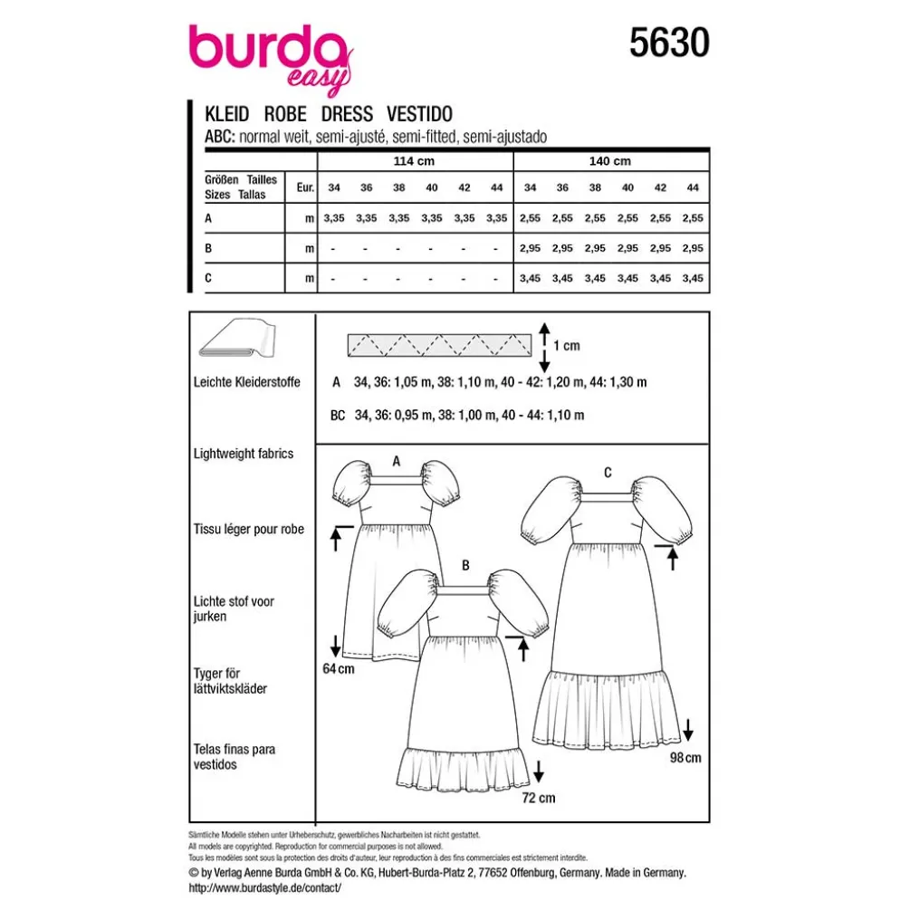 Kjole Burda 5630 str. 34-44