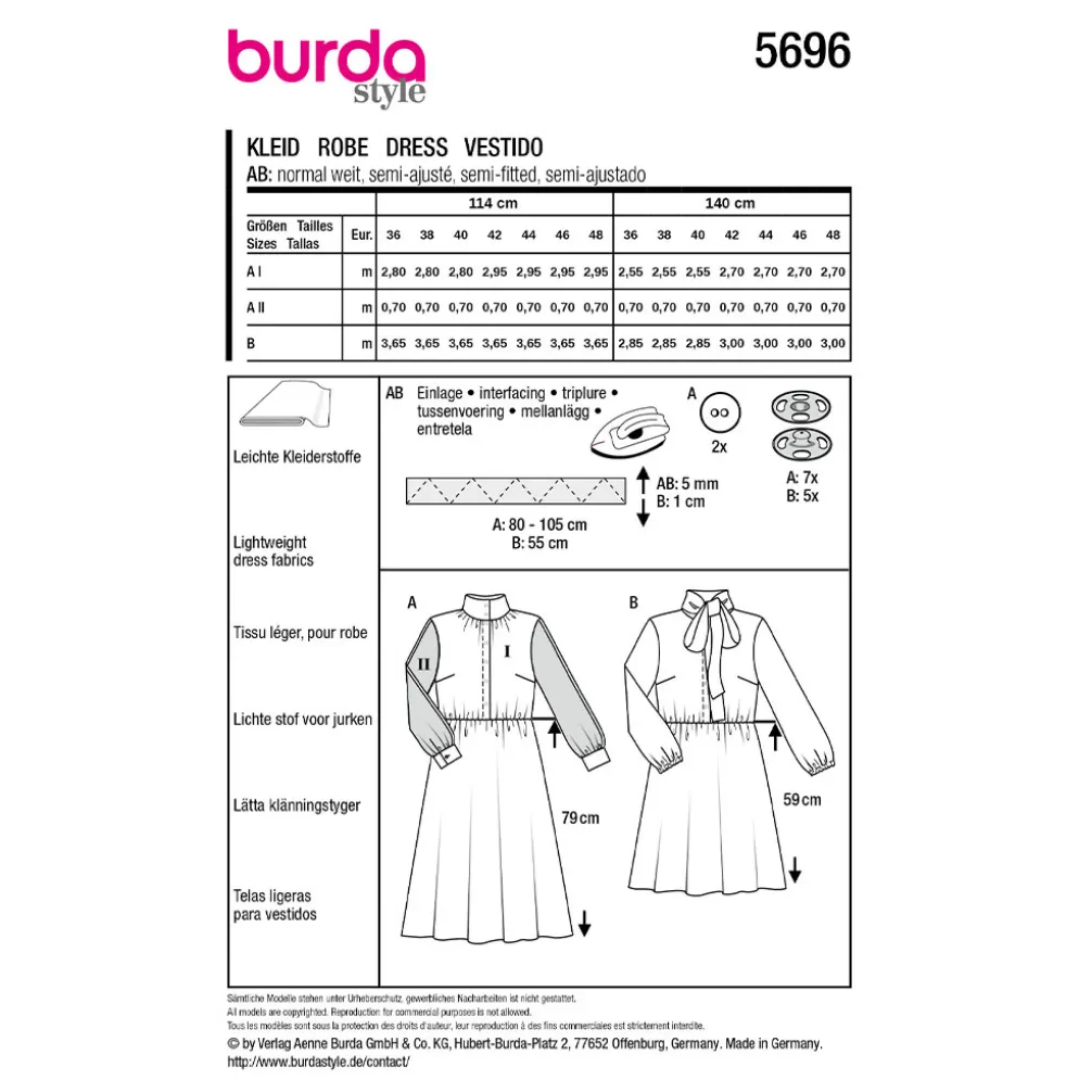 Kjole Burda 5696 str. 36-48