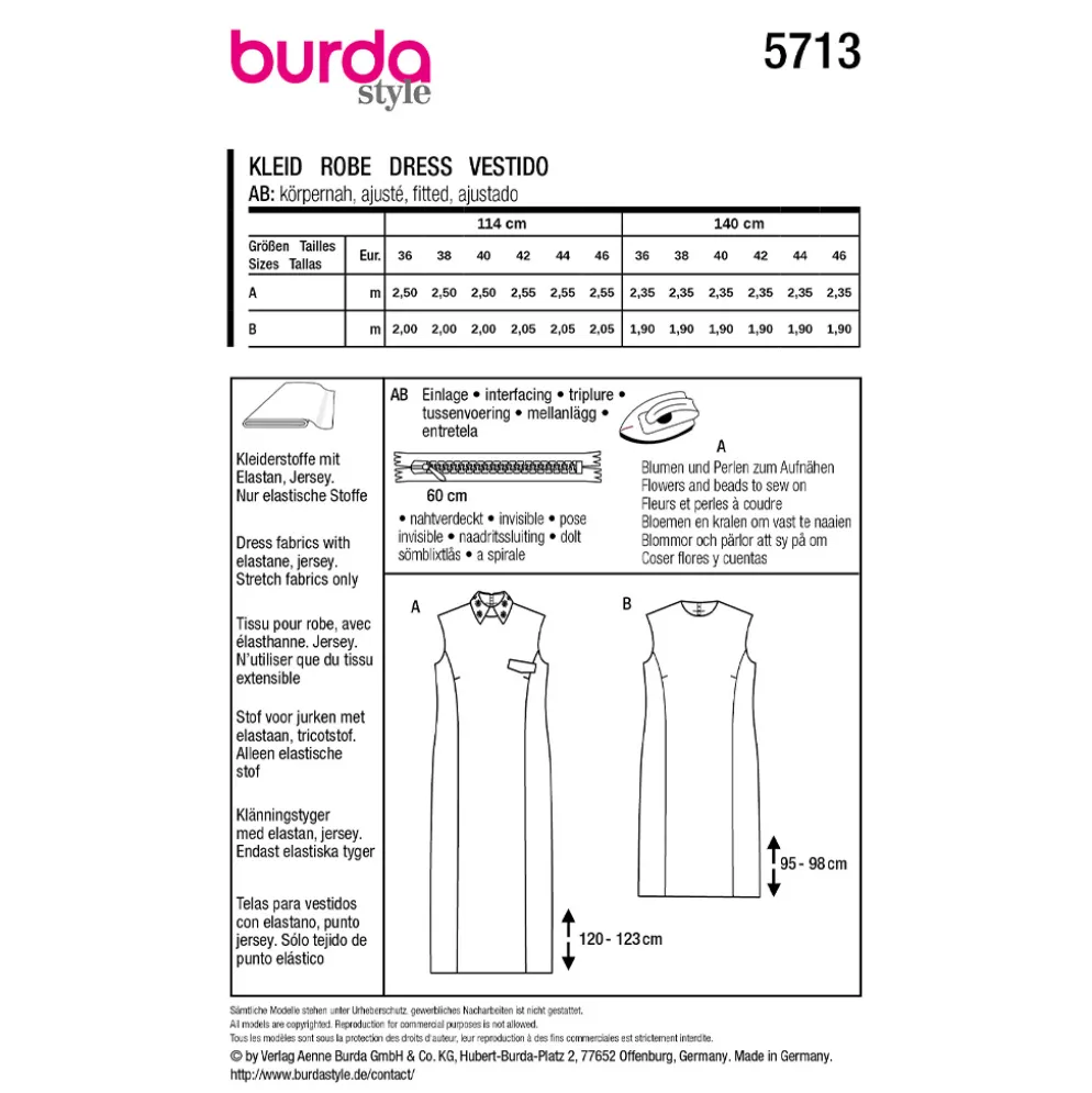 Kjole Burda 5713 str. 36-46