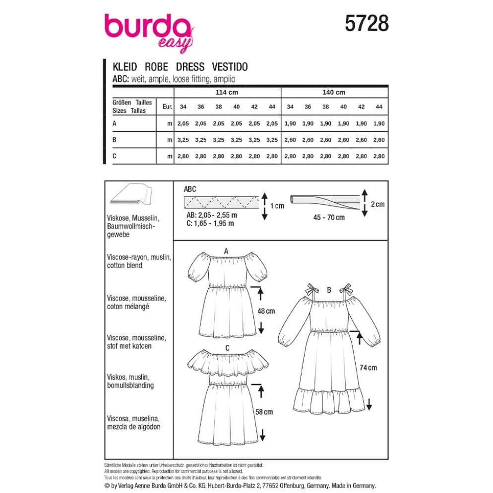 Kjole Burda 5728 str. 34-44