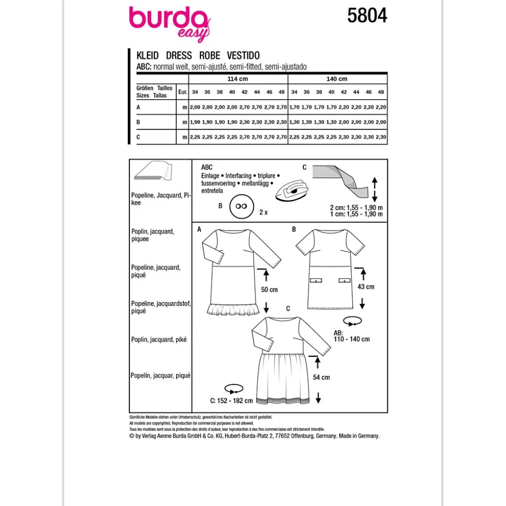 Kjole Burda 5804 str. 34-48