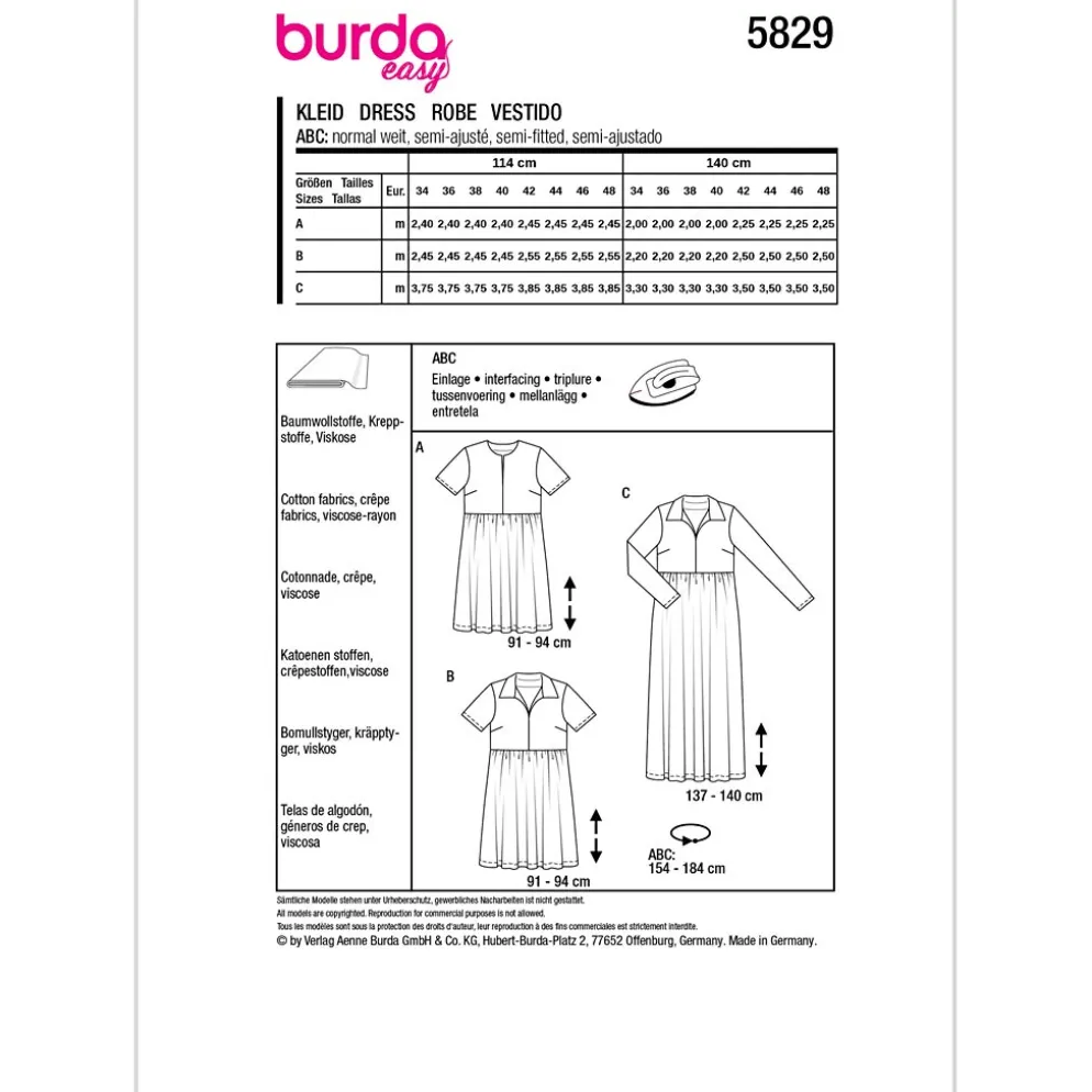 Kjole Burda 5829 str. 34-48
