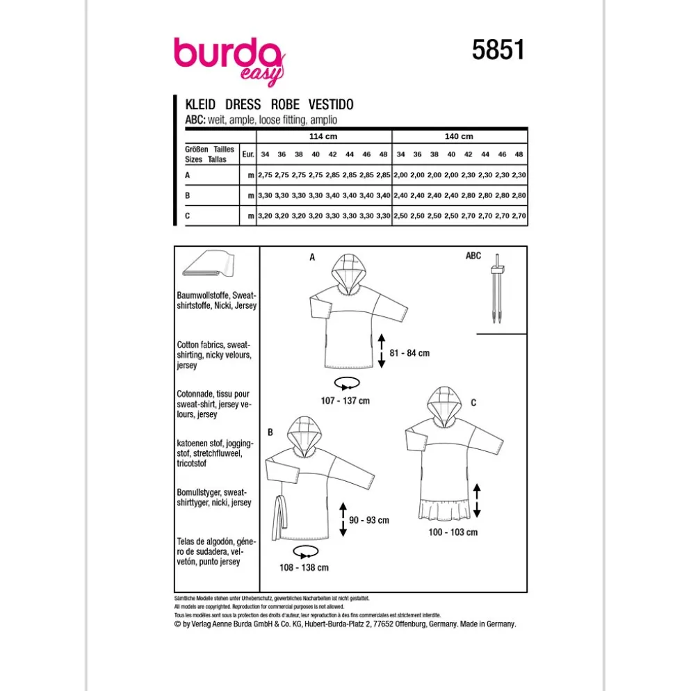 Kjole Burda 5851 str. 34-48