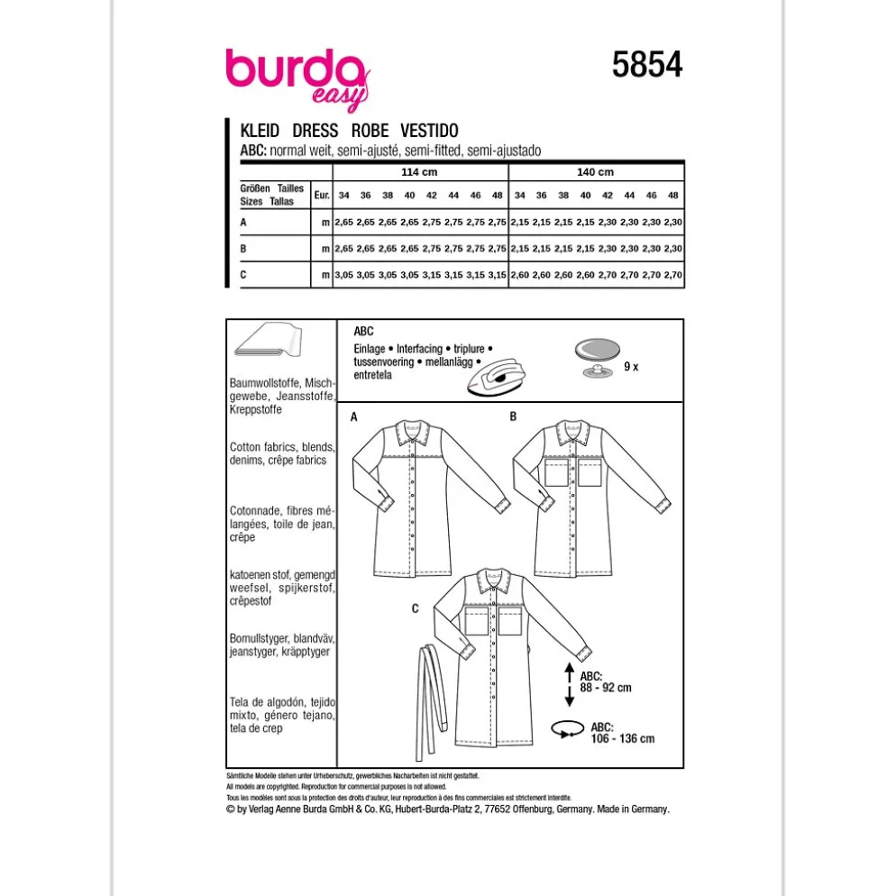 Kjole Burda 5854 str. 34-48