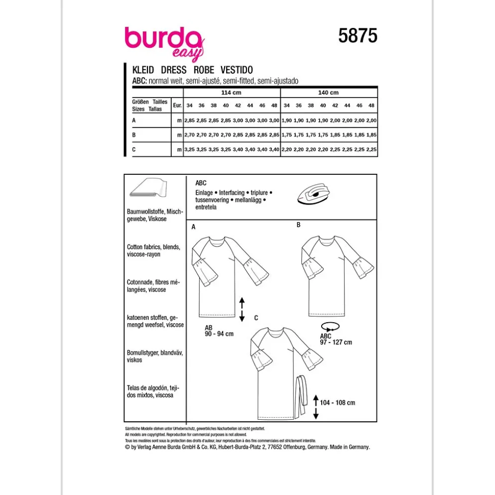 Kjole Burda 5875 str. 34-48