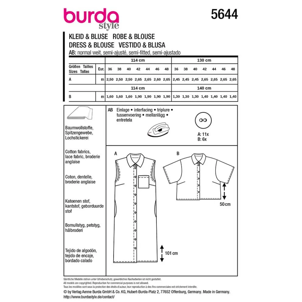 Kjole og bluse Burda 5644 str. 36-48