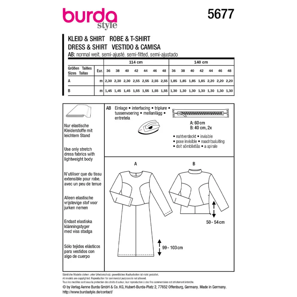 Kjole og bluse Burda 5677 str. 36-48