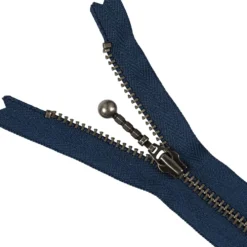 Lynlås 4mm m/ stang kugleskyder 20cm Antik sølv Støvet midnatsblå