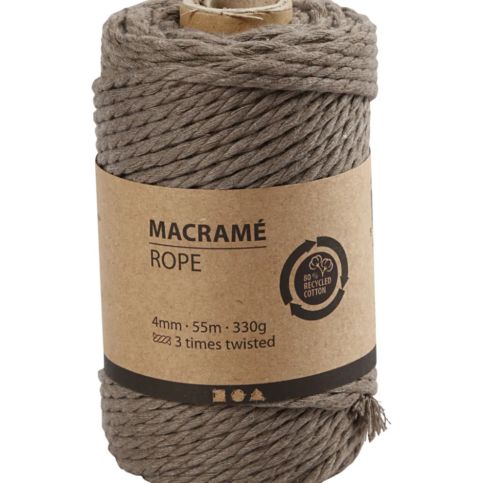 Macramé reb 55 m, 4 mm, 330g Mørk sand