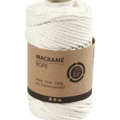 Macramé reb 55 m, 4 mm, 330g Råhvid