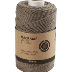 Macramé snor, Mørk sand, L: 198 m, diam. 2 mm, 330 g/ 1 rl.