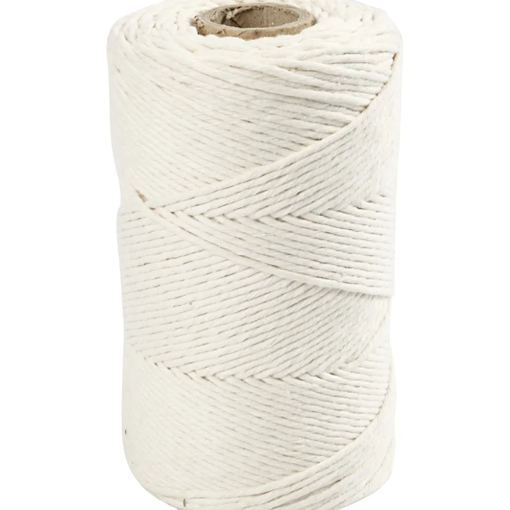 Macramé snor, råhvid, L: 198 m, diam. 2 mm, 330 g/ 1 rl.