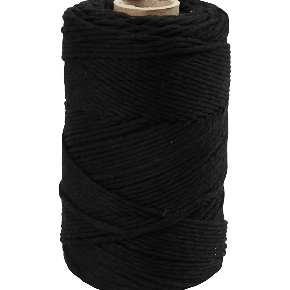 Macramé snor, sort, L: 198 m, diam. 2 mm, 330 g/ 1 rl.