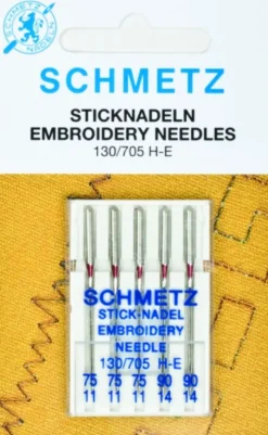 Maskinnål broderi str.75 og 90 5 stk.