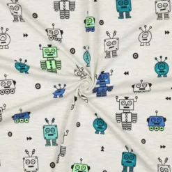 Melange jersey m/robotter Lys kitgrå