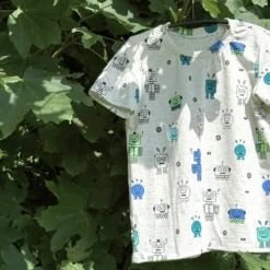 Melange jersey m/robotter Lys kitgrå
