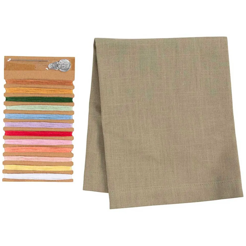 Mini DIY Kit Broderi, Serviet, støvet grøn