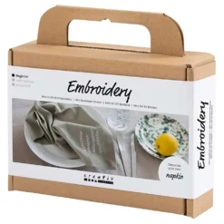 Mini DIY Kit Broderi, Serviet, støvet grøn