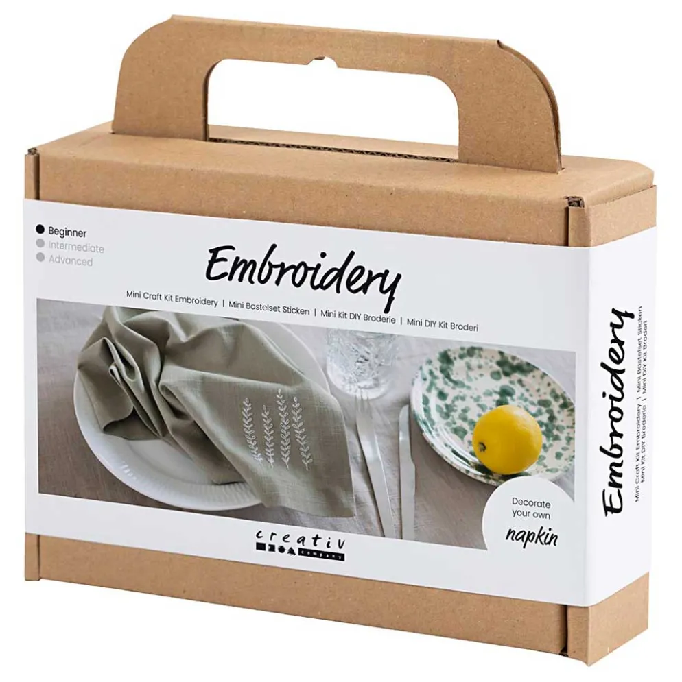 Mini DIY Kit Broderi, Serviet, støvet grøn