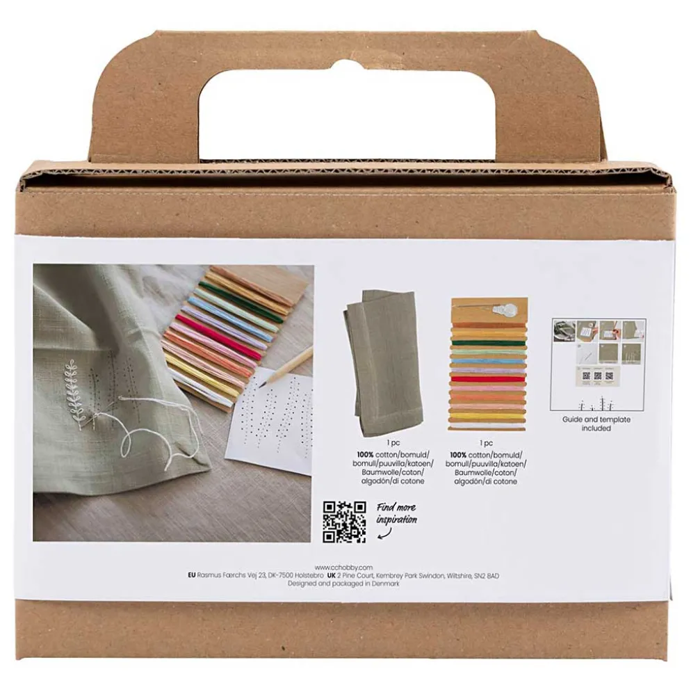 Mini DIY Kit Broderi, Serviet, støvet grøn