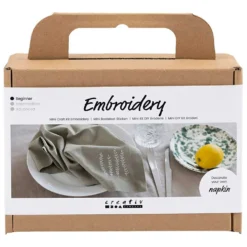 Mini DIY Kit Broderi, Serviet, støvet grøn