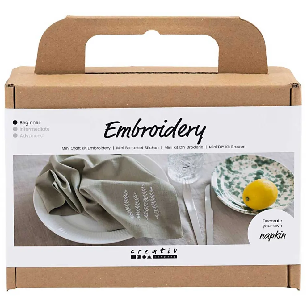 Mini DIY Kit Broderi, Serviet, støvet grøn