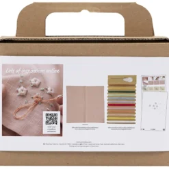 Mini DIY Kit Broderi, Stofserviet, støvet rosa