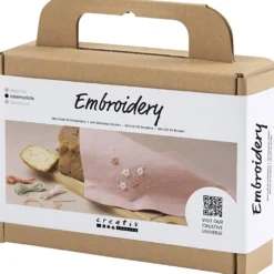 Mini DIY Kit Broderi, Stofserviet, støvet rosa