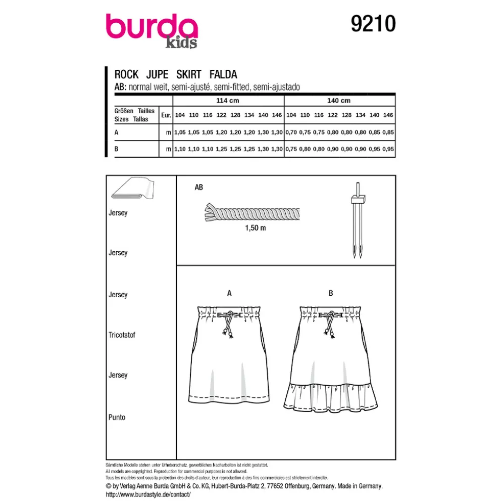 Miniskørt Burda Kids 9210 str. 104-146