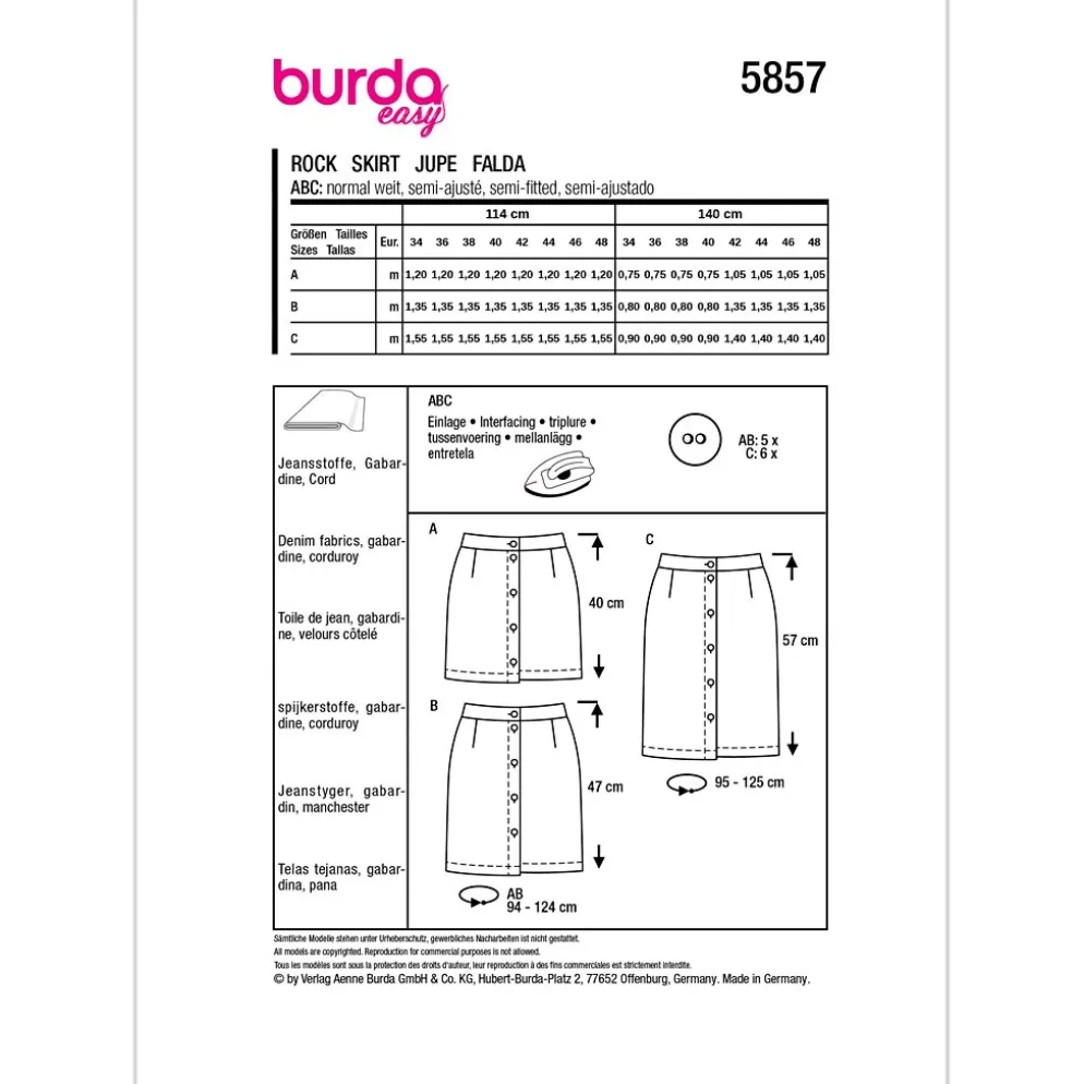 Nederdel Burda 5857 str. 34-48
