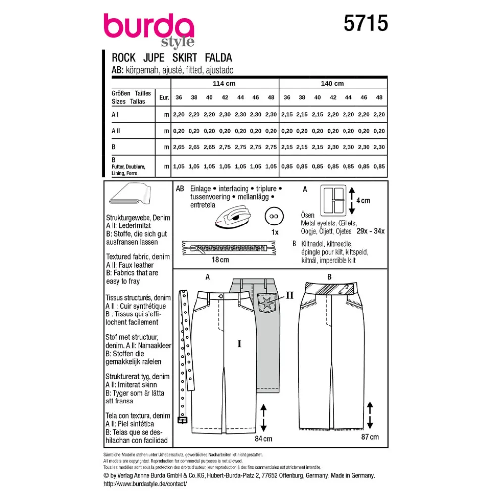 Nederdel Burda 5715 str. 36-48
