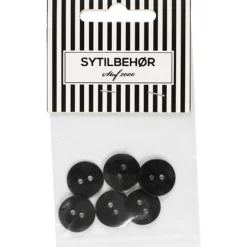 Perlemorsknap 2-huls, 15 mm, 6 stk. Sort