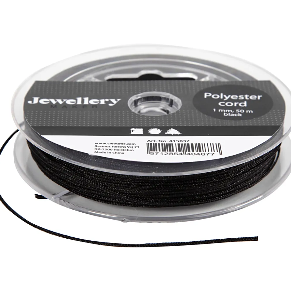 Polyester snor 1 mm, 50 m Sort