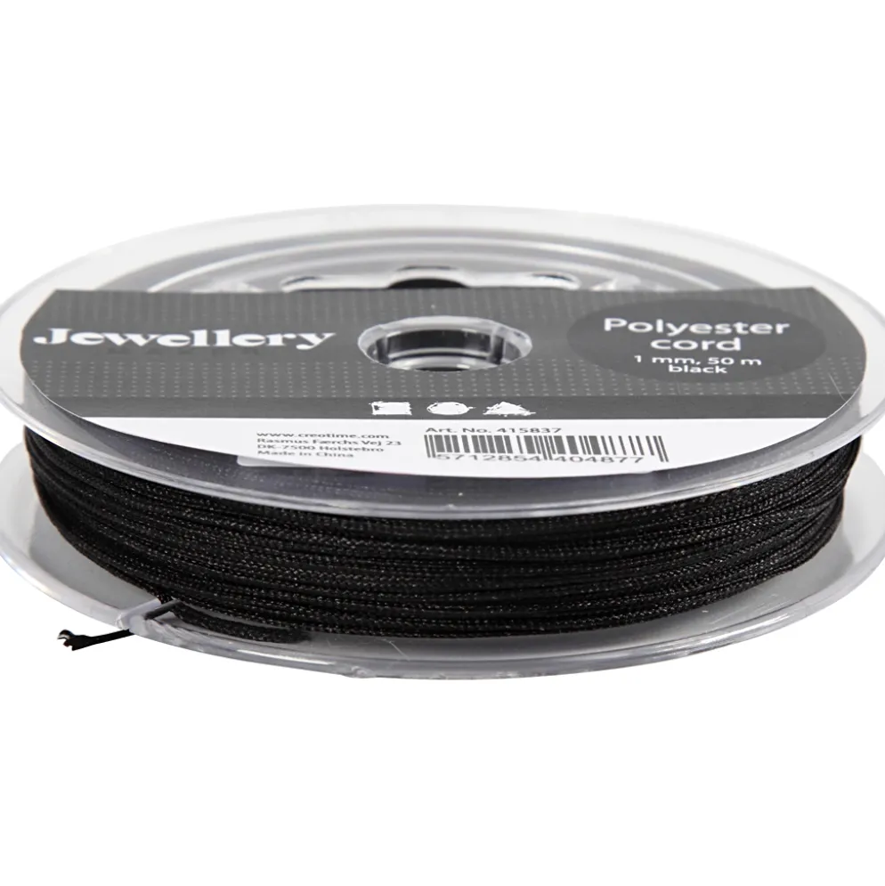 Polyester snor 1 mm, 50 m Sort