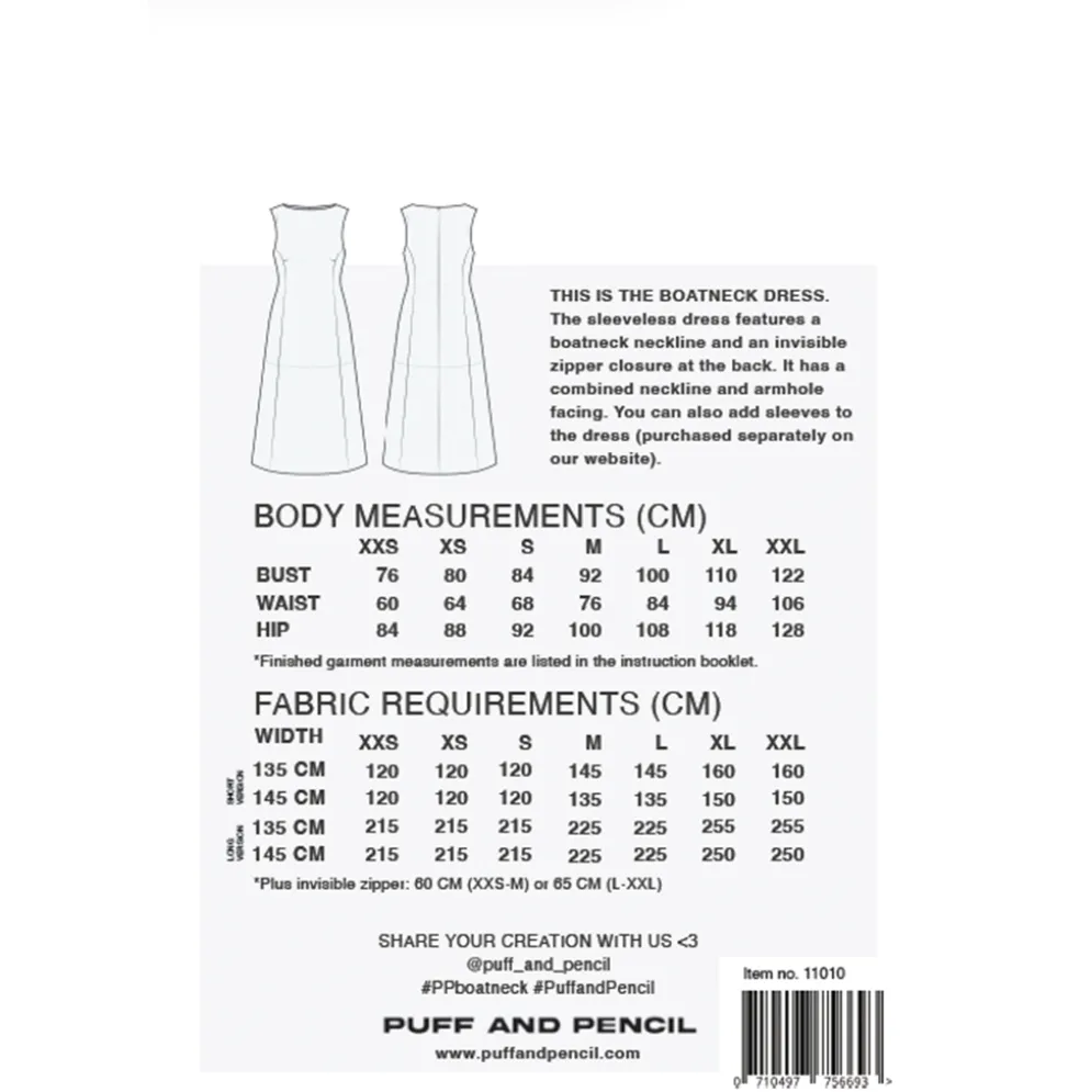 Puff and Pencil Boatneck Dress str. XXS-XXL