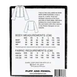 Puff and Pencil Collared blouse w. cone sleeves str. XXS-XXL