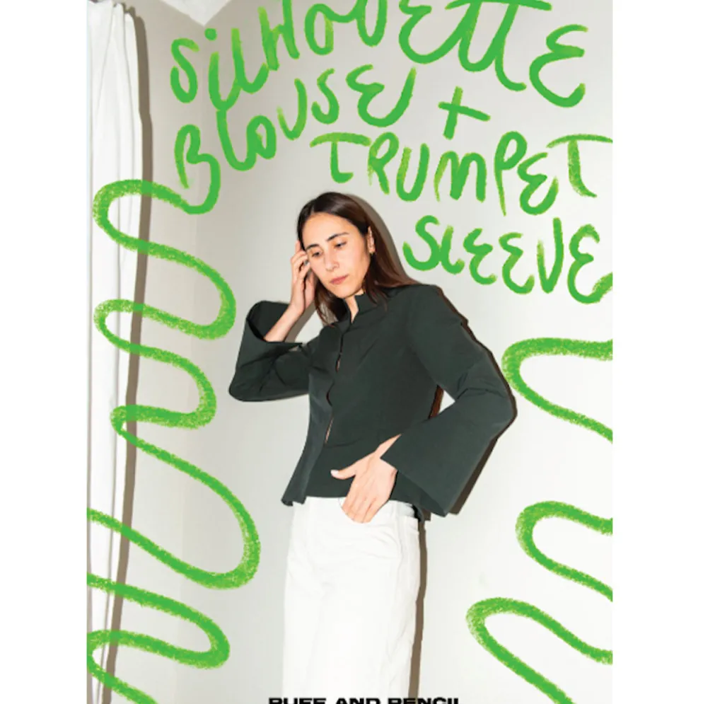 Puff and Pencil Silhouette blouse + trumpet sleeves str. XXS-XXL