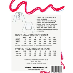 Puff and Pencil Tie blouse + cone sleeves str. XXS-XXL